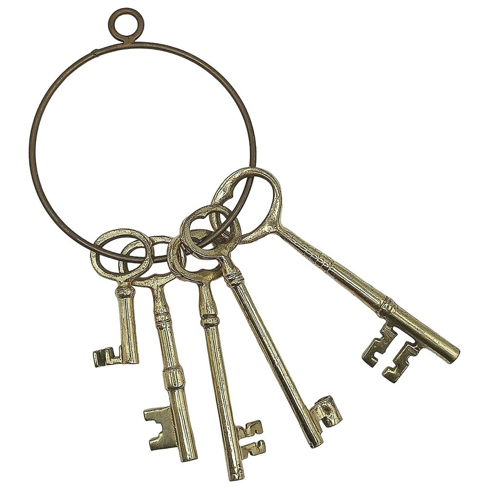 Vintage Style Brass Skeleton Keys on Ring Home Decor‎ Gold Cast Iron ? Accents